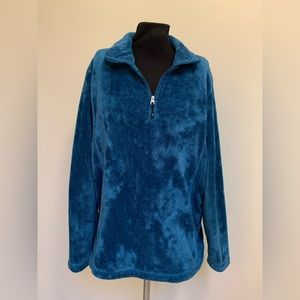Lands’ End Teal Partial Zip Shaggy Teddy Bear Fleece Large 14-16